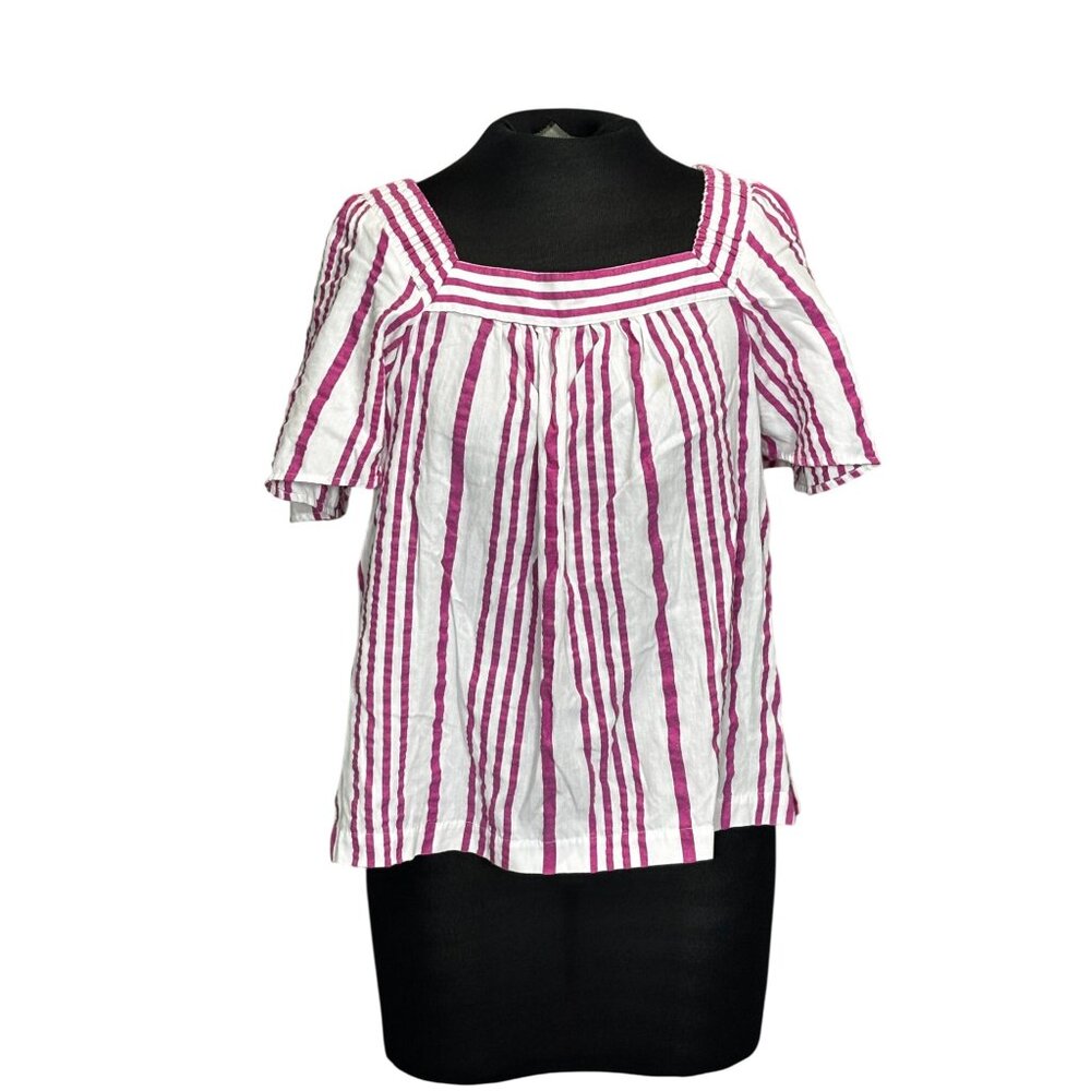 Loft Petite MP Womens Striped Top Cotton/Polyester Blend
